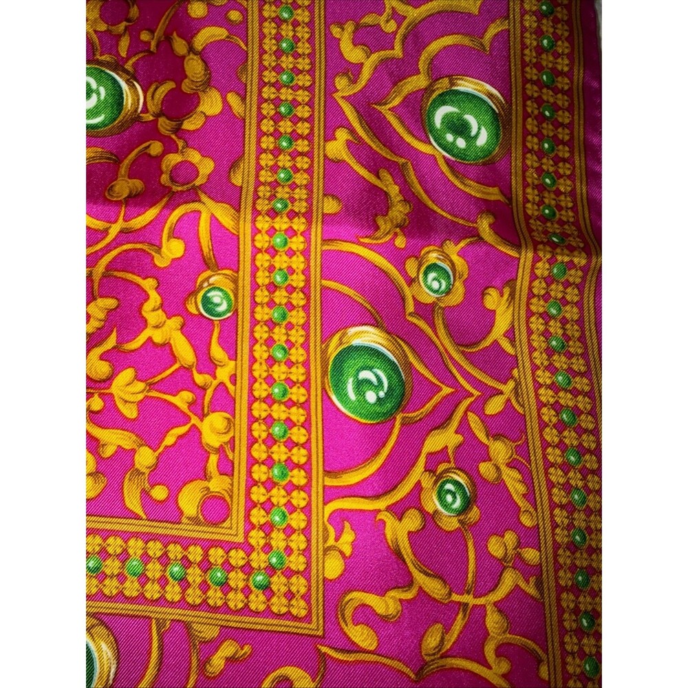 Oscar de la Renta Vintage Silk Scarf Fuschia Orange Abstract Elegant Lux 34”x34” - Picture 11 of 13